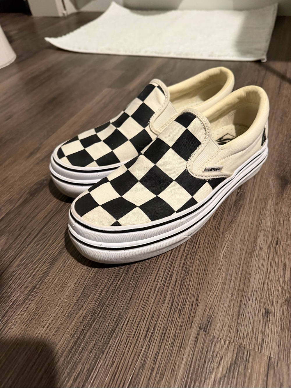 RARE Vans Big Checkerboard Platform Slip-On in Black and White. Comfy Cush